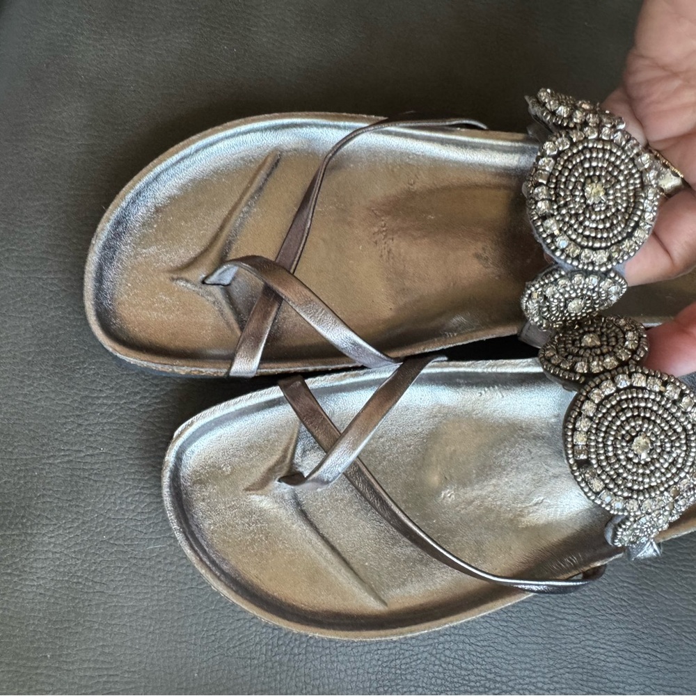 A Giannetti  Elegant Silver Beaded Women's Sandals